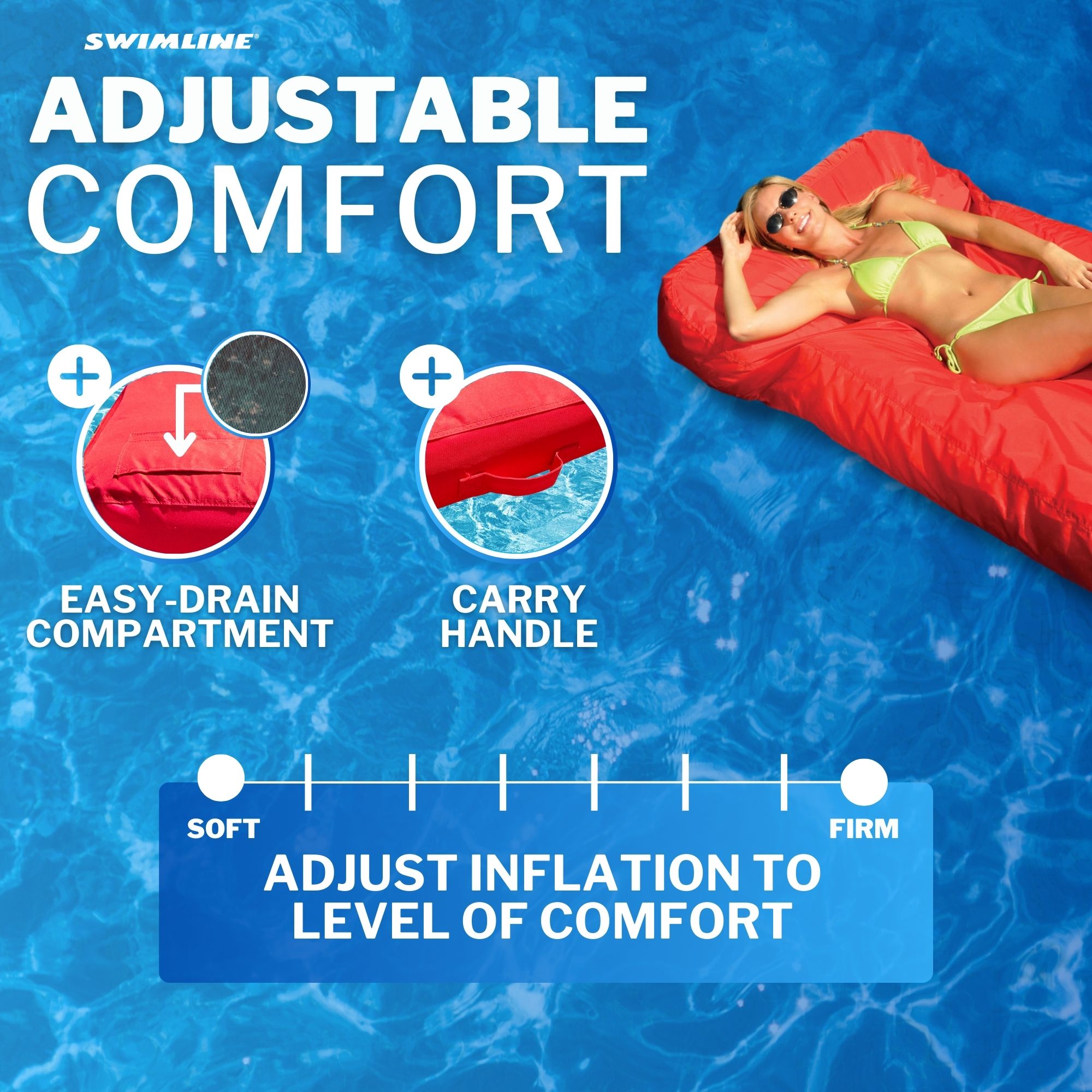 Sunsoft Fabric Covered Pool Mattress | Adjustable Air Chambers | 72" x 36"