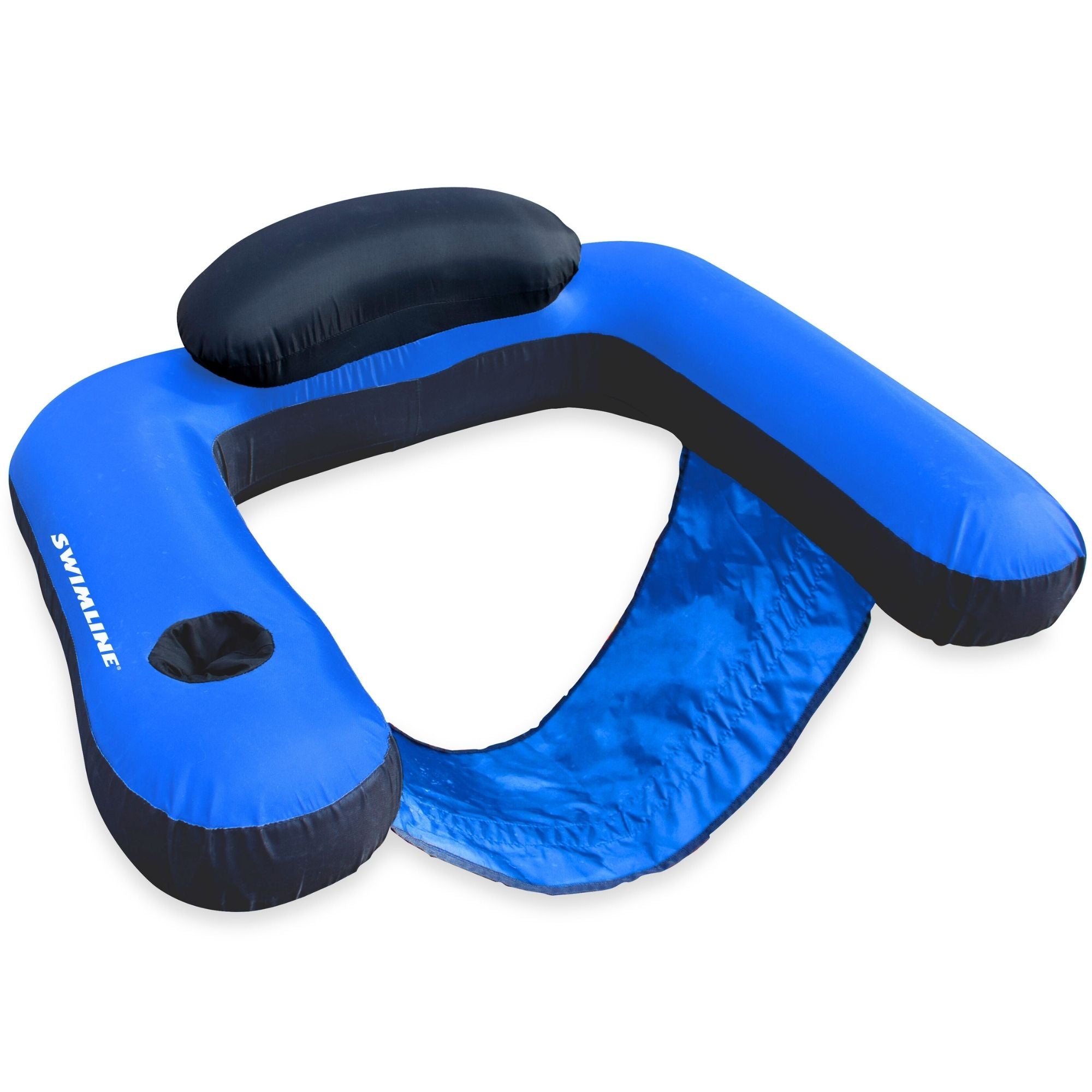 Fabric Covered U-Seat Pool Float | Mesh Sling Seat | Cupholder | 32" x 25"