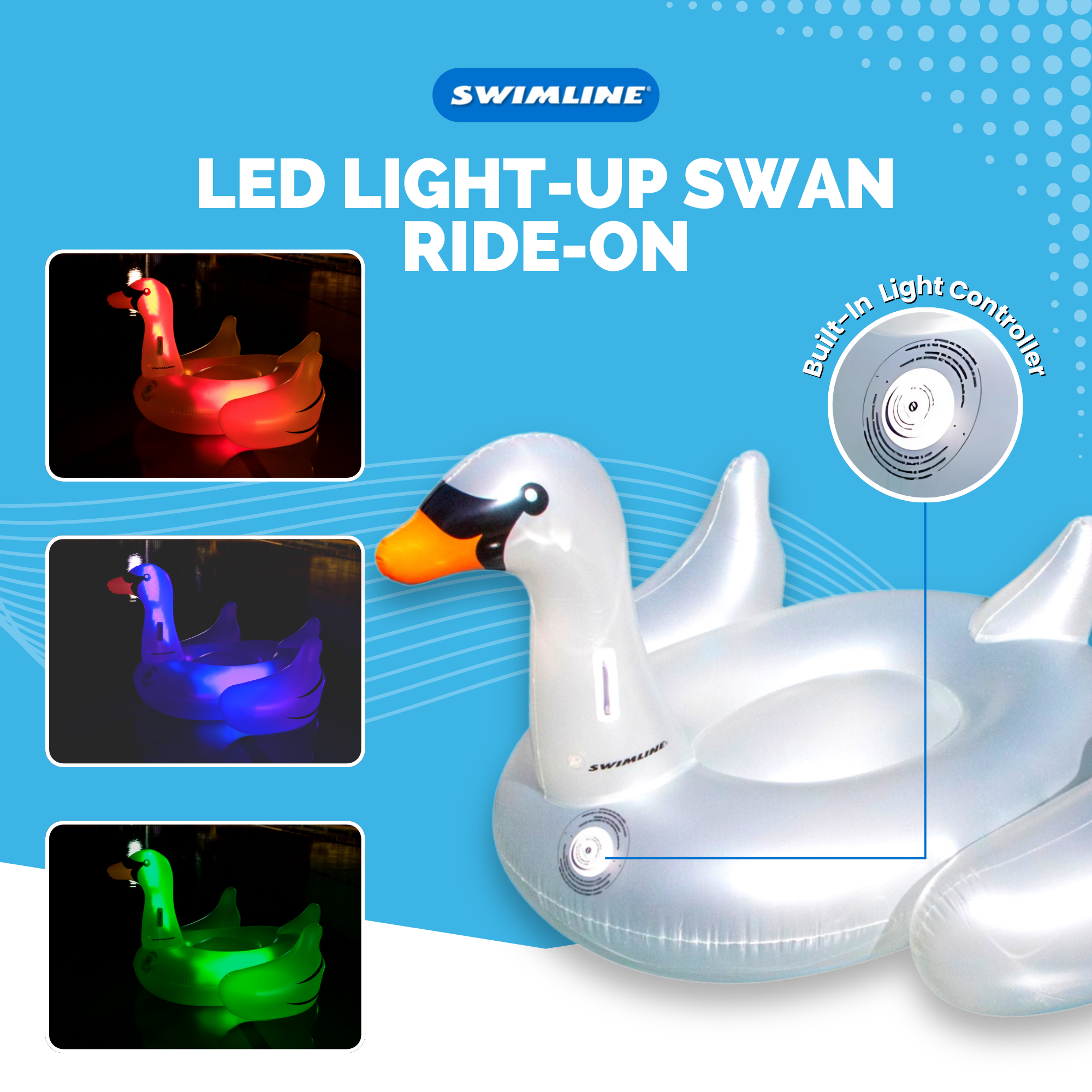 LED Giant Inflatable Swan Float | Light-Up Ride-On | Stable Design
