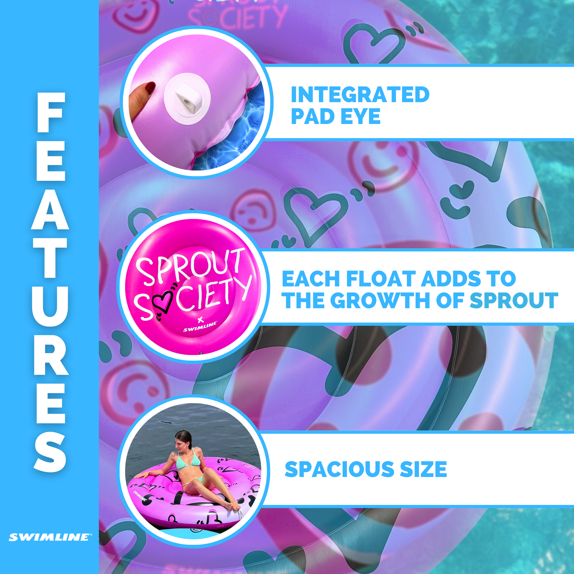 Sprout Society Heart Island Pool Float | Blue & Pink