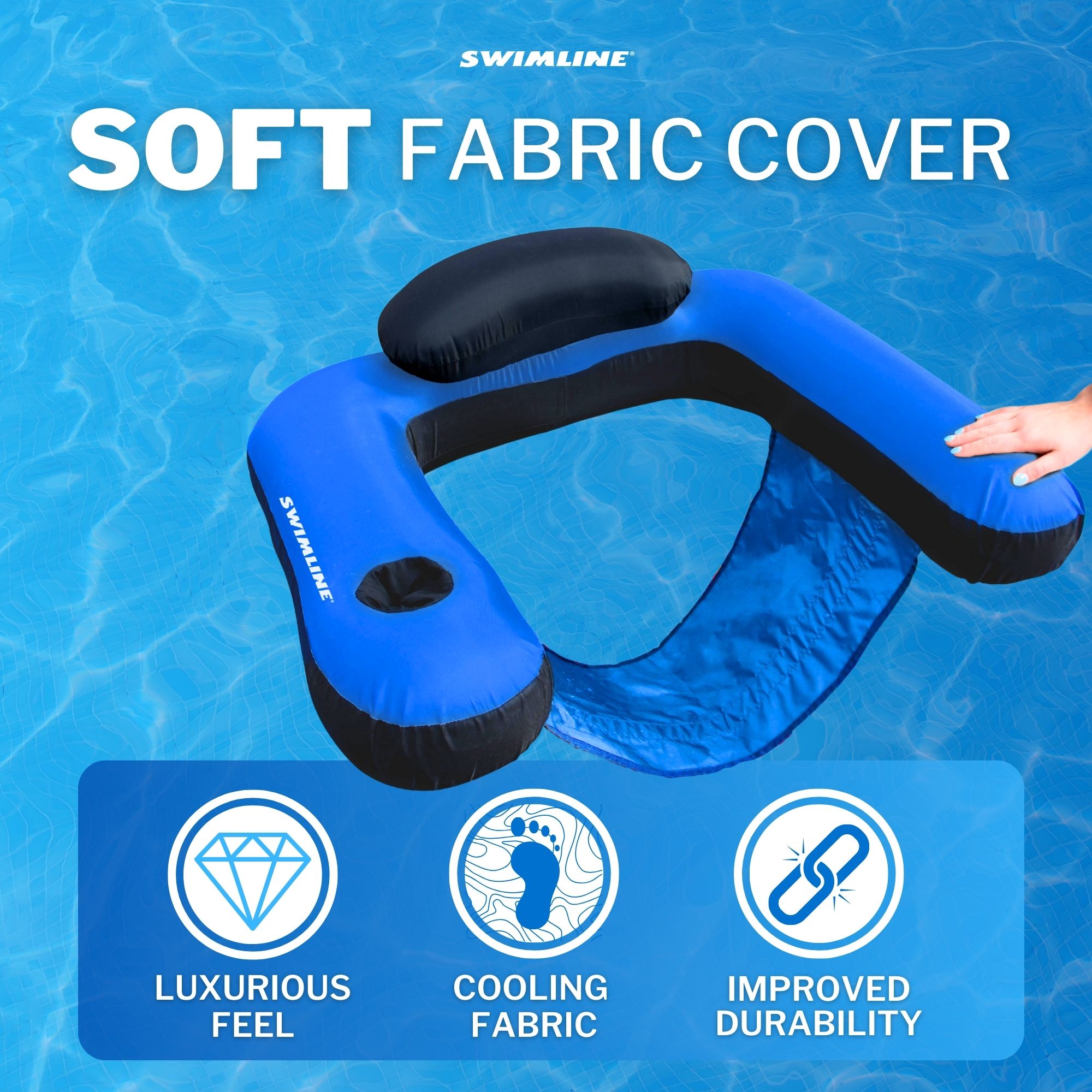 Fabric Covered U-Seat Pool Float | Mesh Sling Seat | Cupholder | 32" x 25"