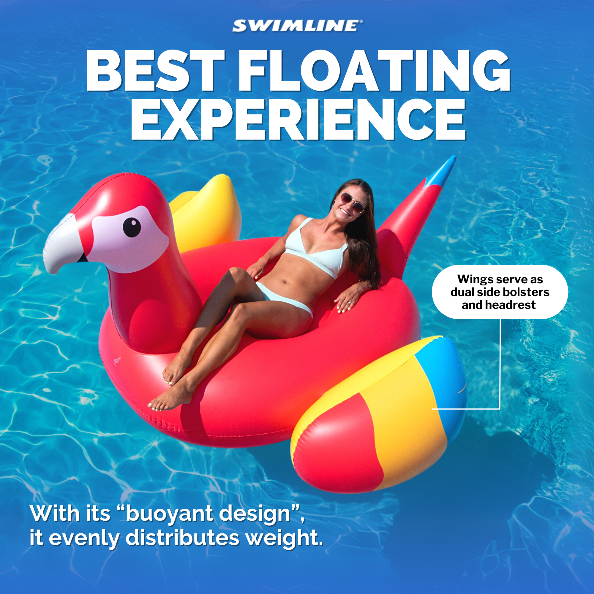 Giant Parrot Pool Float | Ride-On | 1-3 Riders | Stable Design