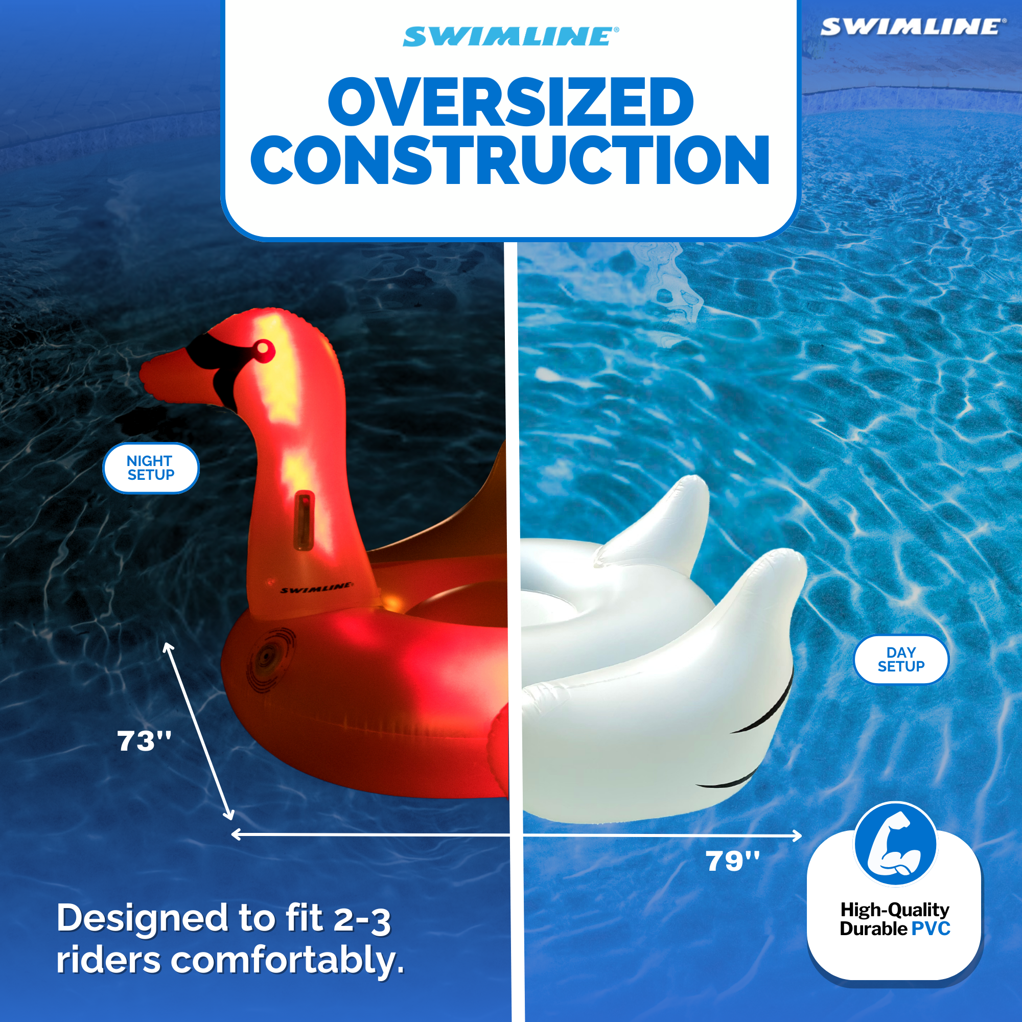 LED Giant Inflatable Swan Float | Light-Up Ride-On | Stable Design