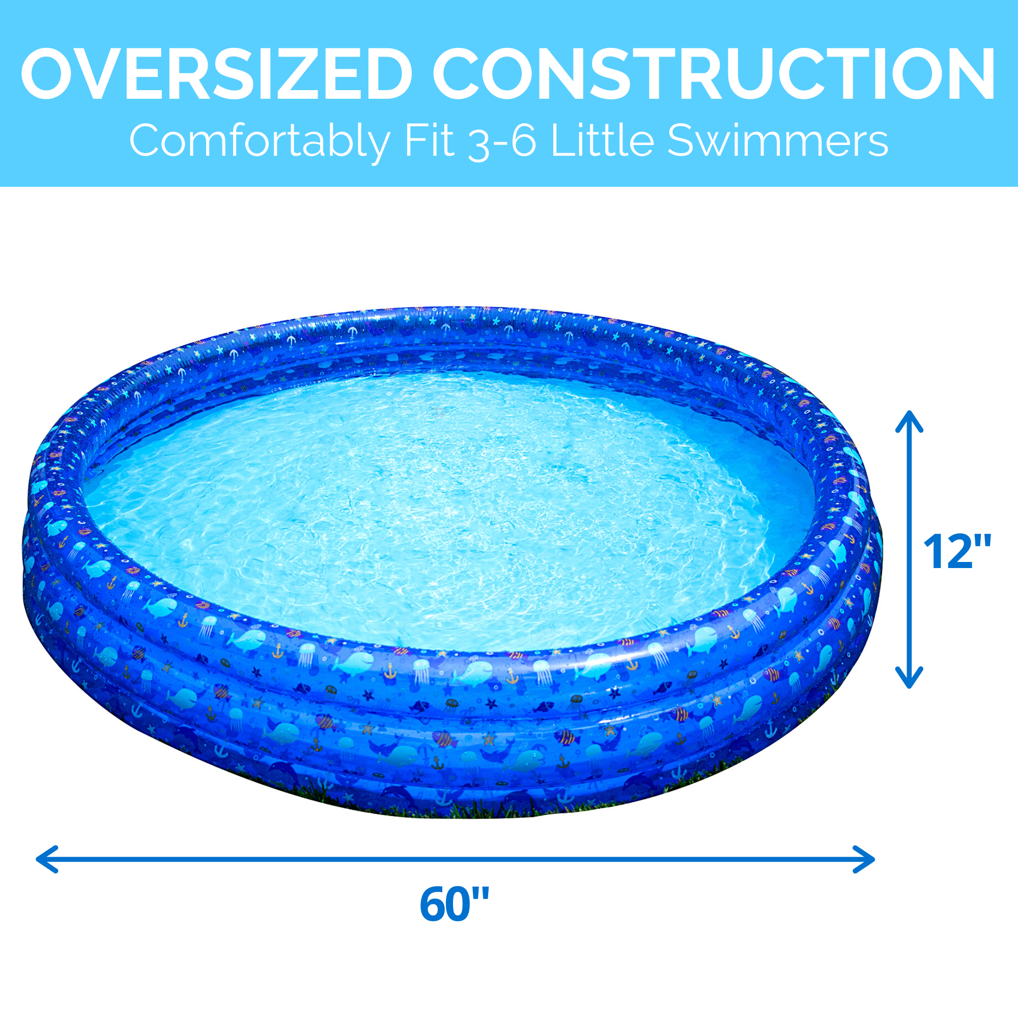 Classic 3-Ring Kiddie Pool | 60" Diameter | BPA-Free PVC | Drain Valve
