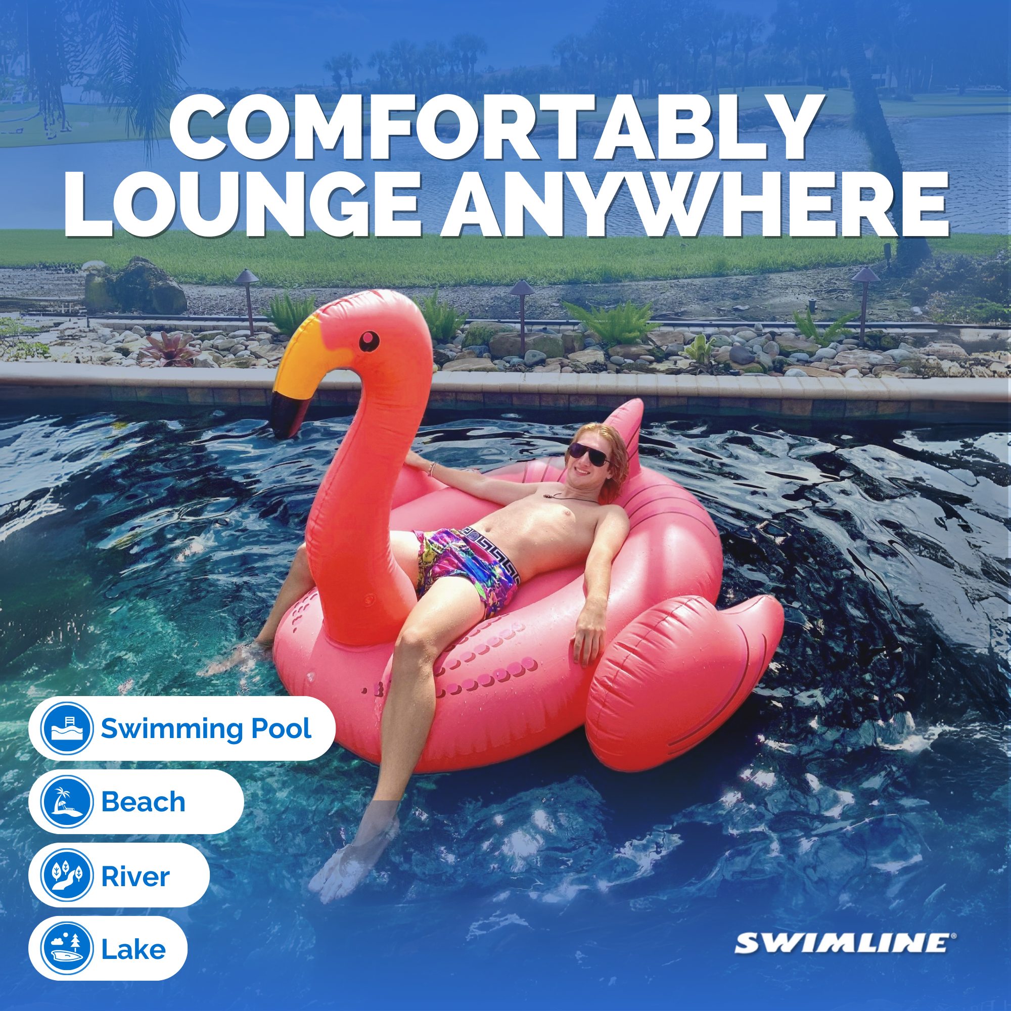 Giant Inflatable Flamingo Float | Ride-On Lounger | Stable Design