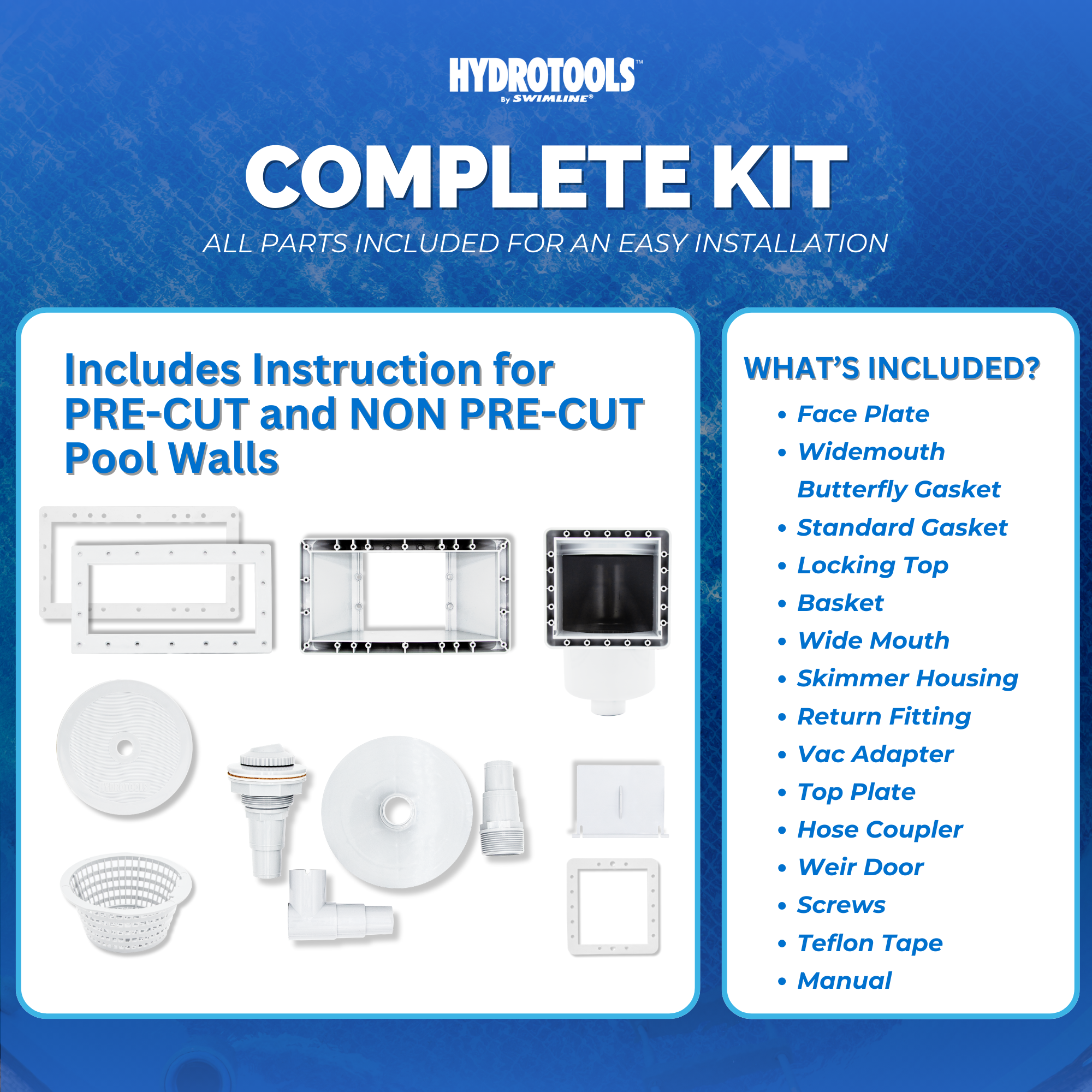 Wide Mouth Thru-Wall Pool Skimmers | White, Grey, Pre-Assembled & Water-Leveling