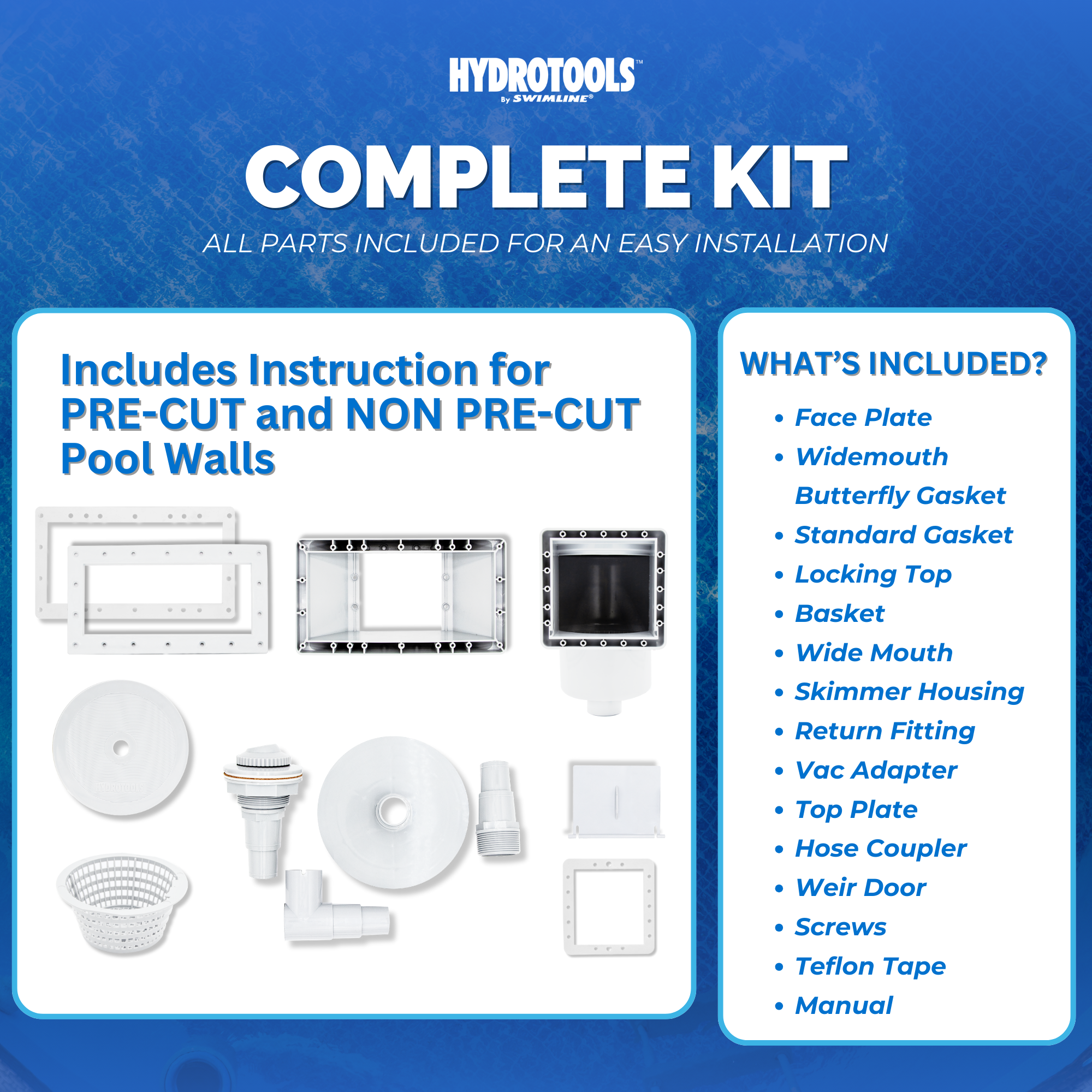 Wide Mouth Thru-Wall Pool Skimmers | White, Grey, Pre-Assembled & Water-Leveling