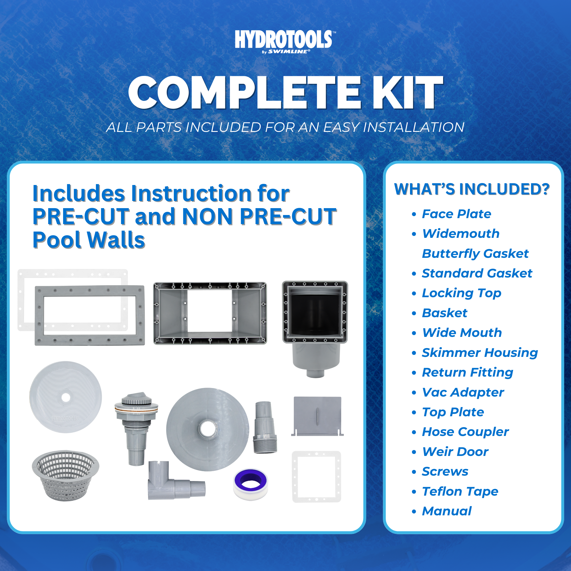 Wide Mouth Thru-Wall Pool Skimmers | White, Grey, Pre-Assembled & Water-Leveling
