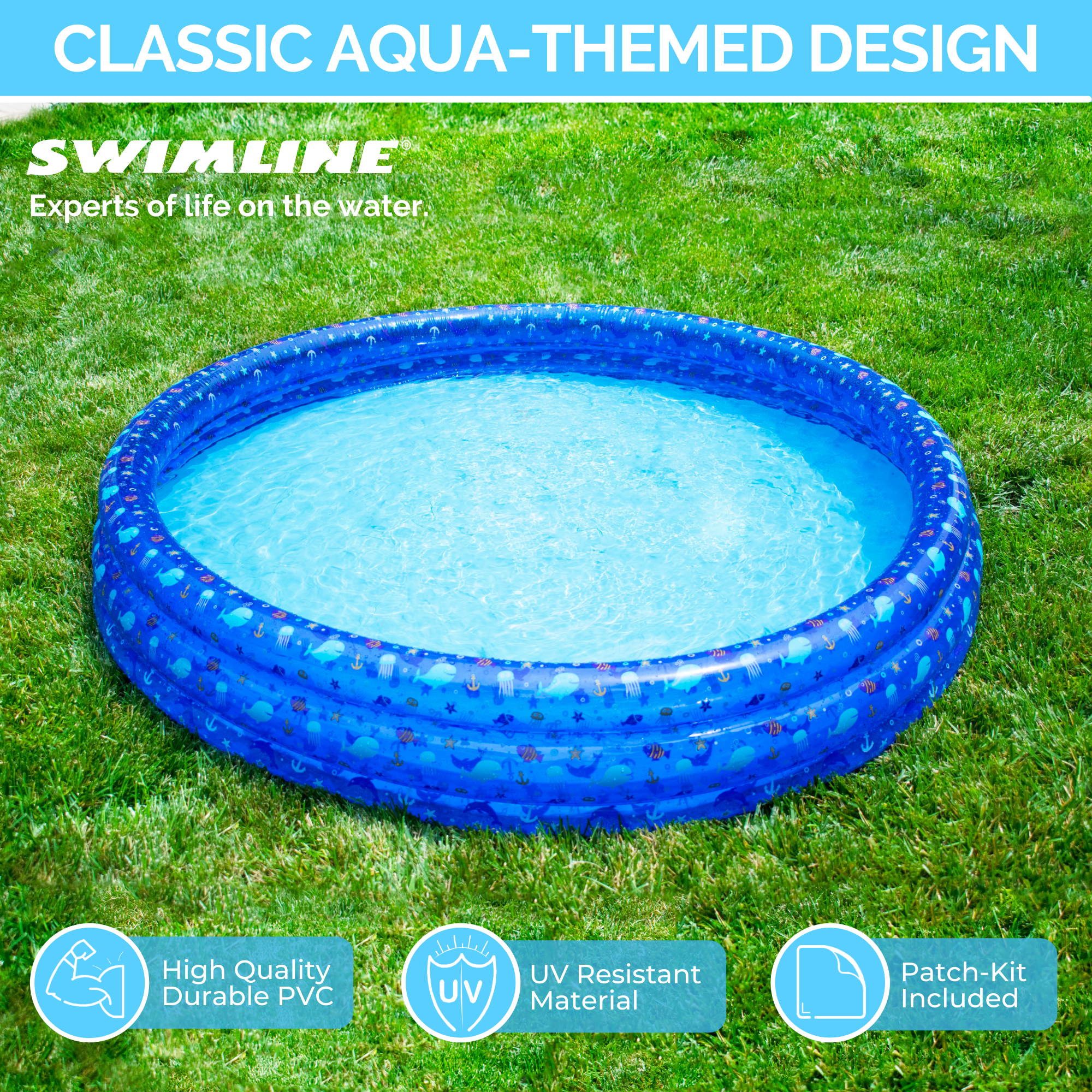 Classic 3-Ring Kiddie Pool | 60" Diameter | BPA-Free PVC | Drain Valve