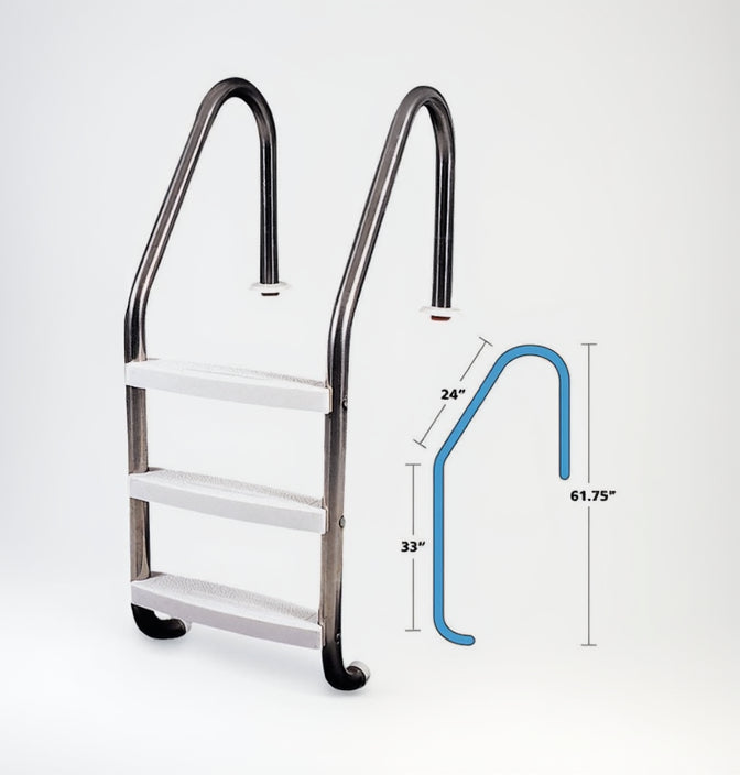 Pool ladder with dimensions displayed on a white background