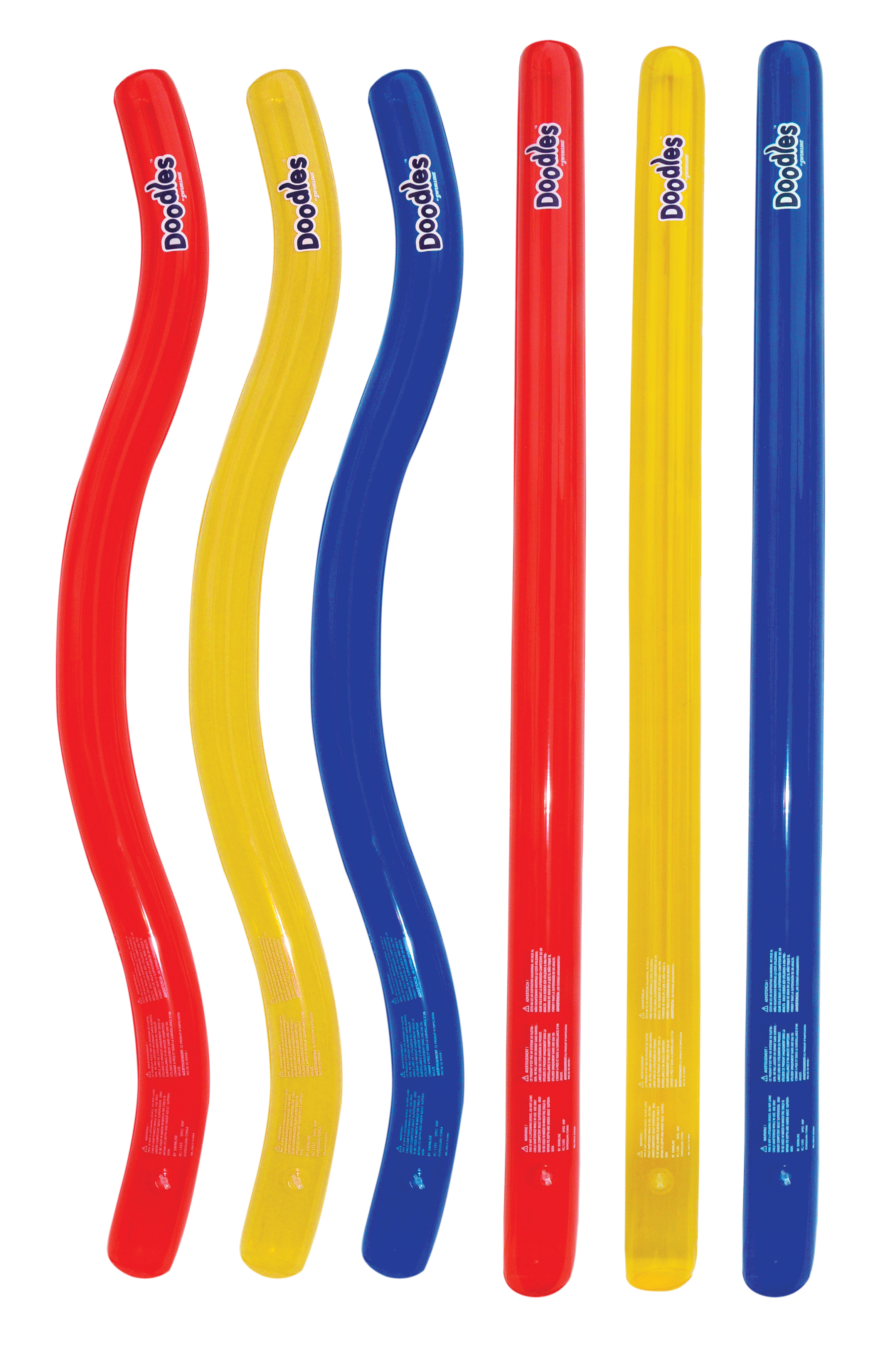Doodles Inflatable Pool Noodles | 6-Pack | 72" Long | 3 Straight + 3 Curly