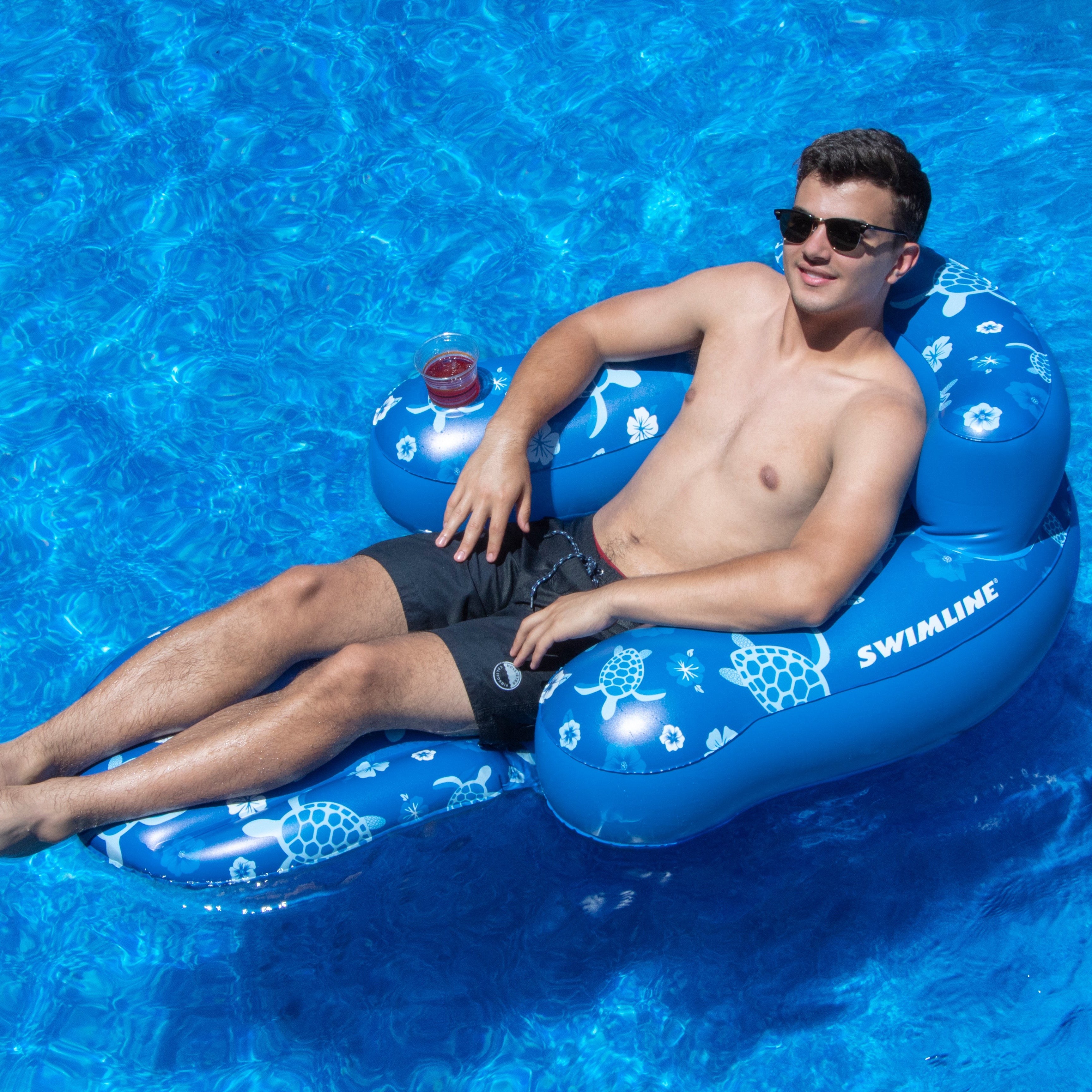 Tropical Pool Chair | Inflatable Lounger with Backrest | Mesh Seat