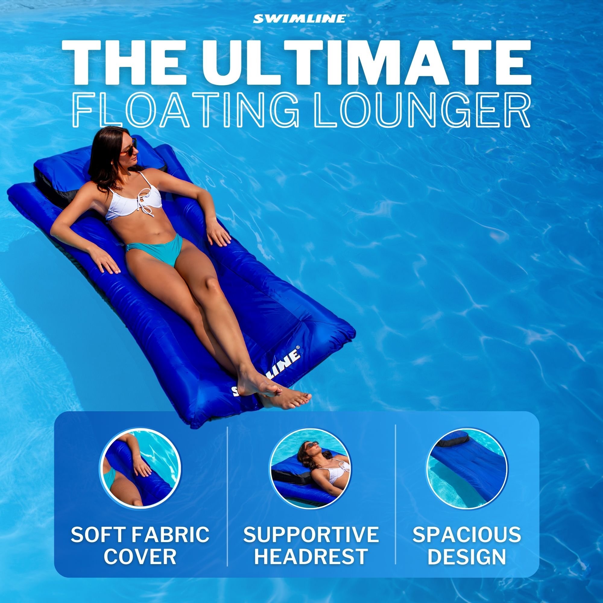 Fabric Covered Pool Air Mattress | Soft Quick-Dry Cover | Inflatable Headrest