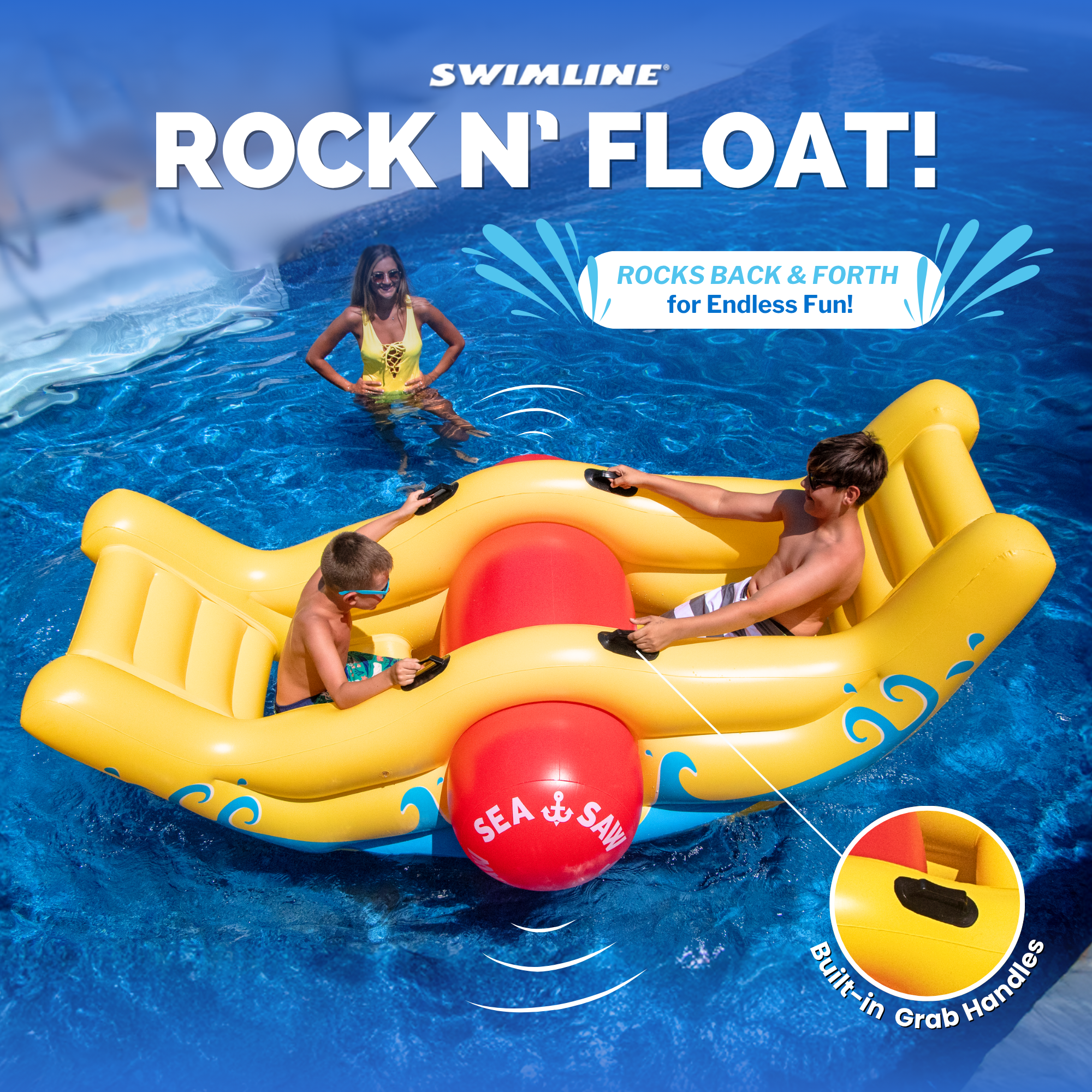 Swimline Sea-Saw Rocker pool float — grab handles detail