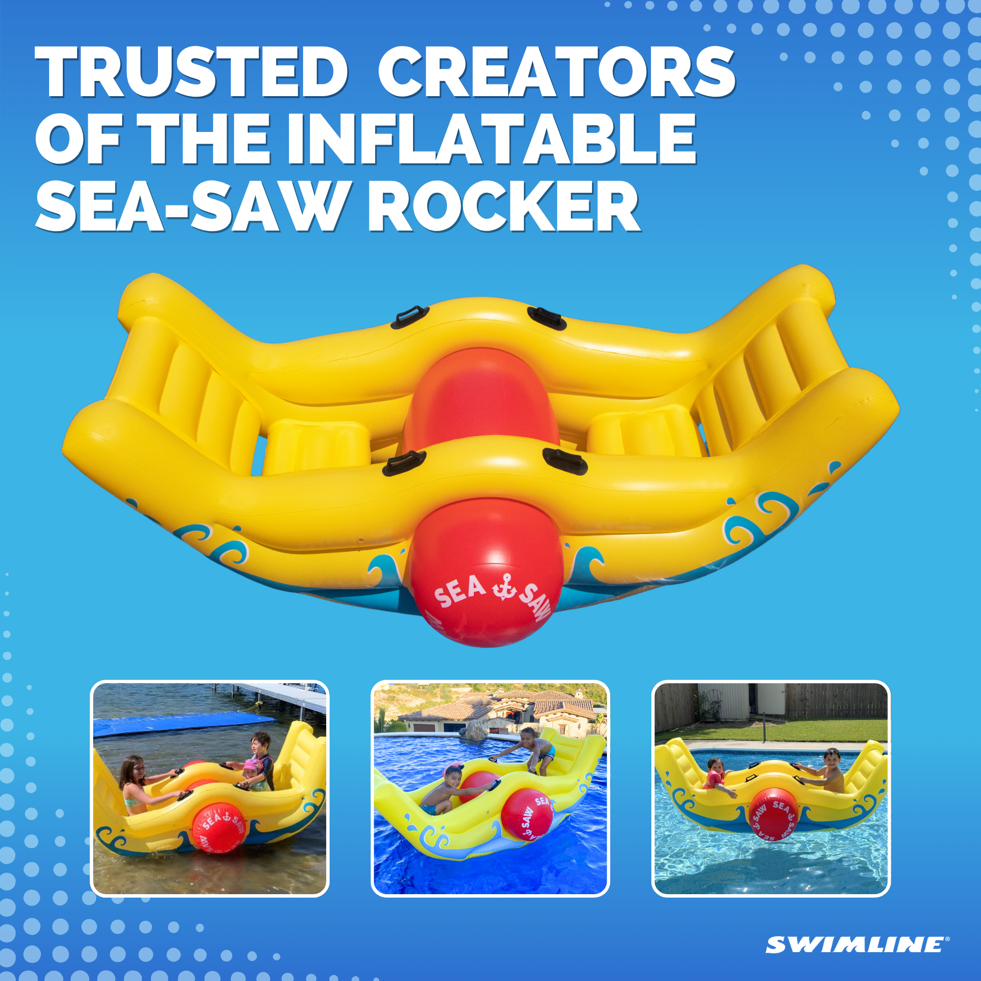 Sea-Saw Rocker Pool Float | 2-Person | 4 Grab Handles | 100" x 60"