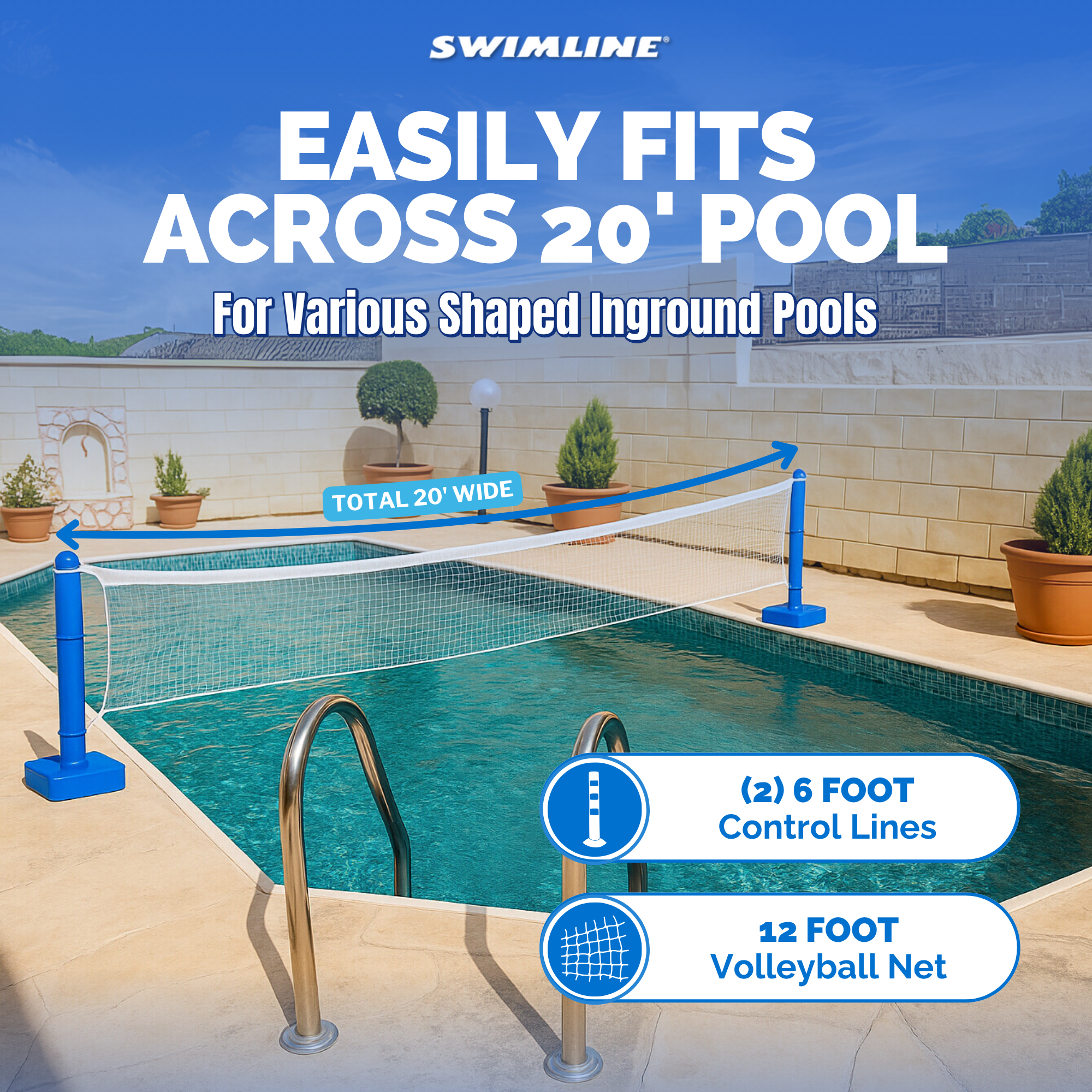 Pool Volleyball Game | For Inground Pools | Adjustable Net Up to 20 Feet