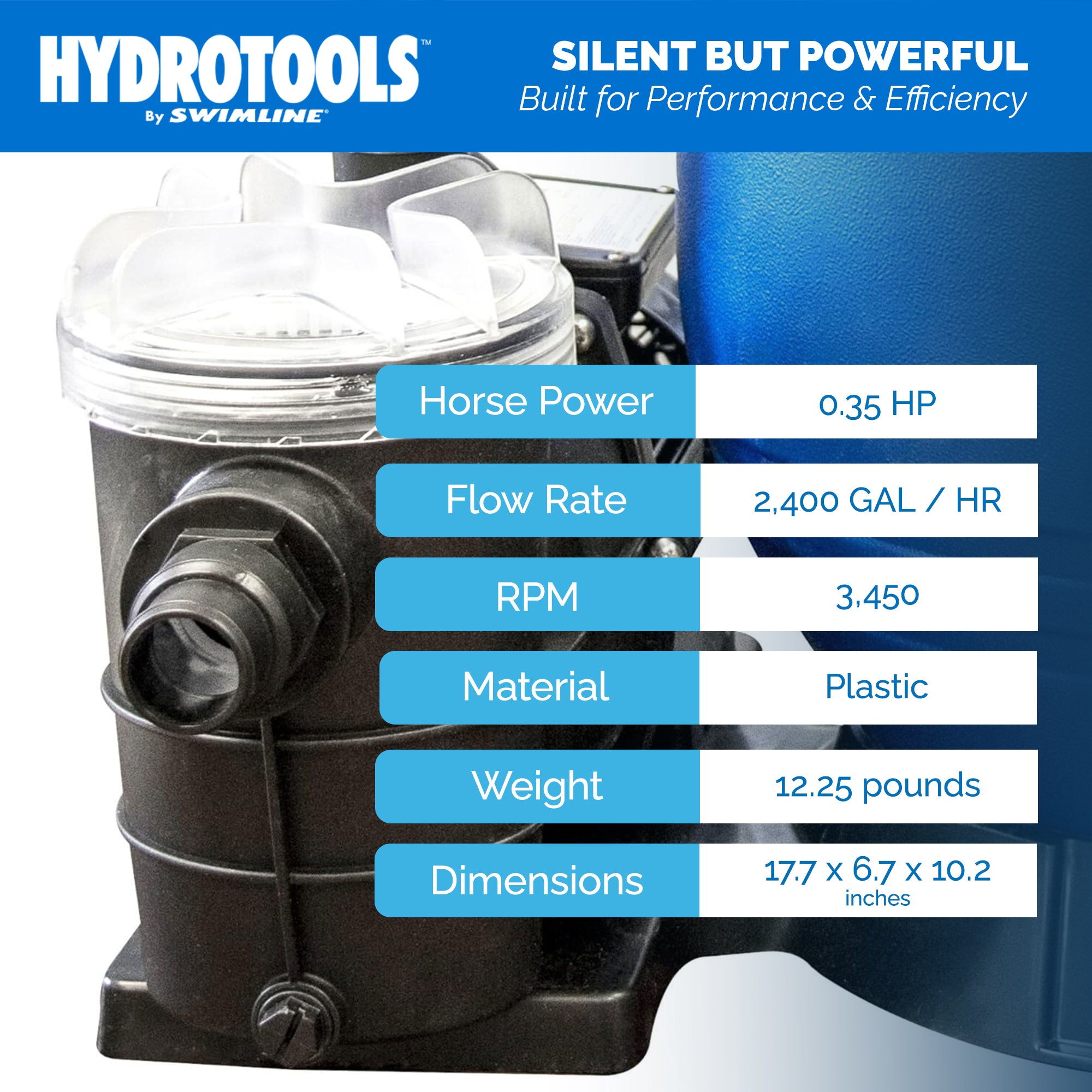 Hydro-Flo Above Ground Pool Pumps | 0.3–0.45 HP | Vertical Discharge