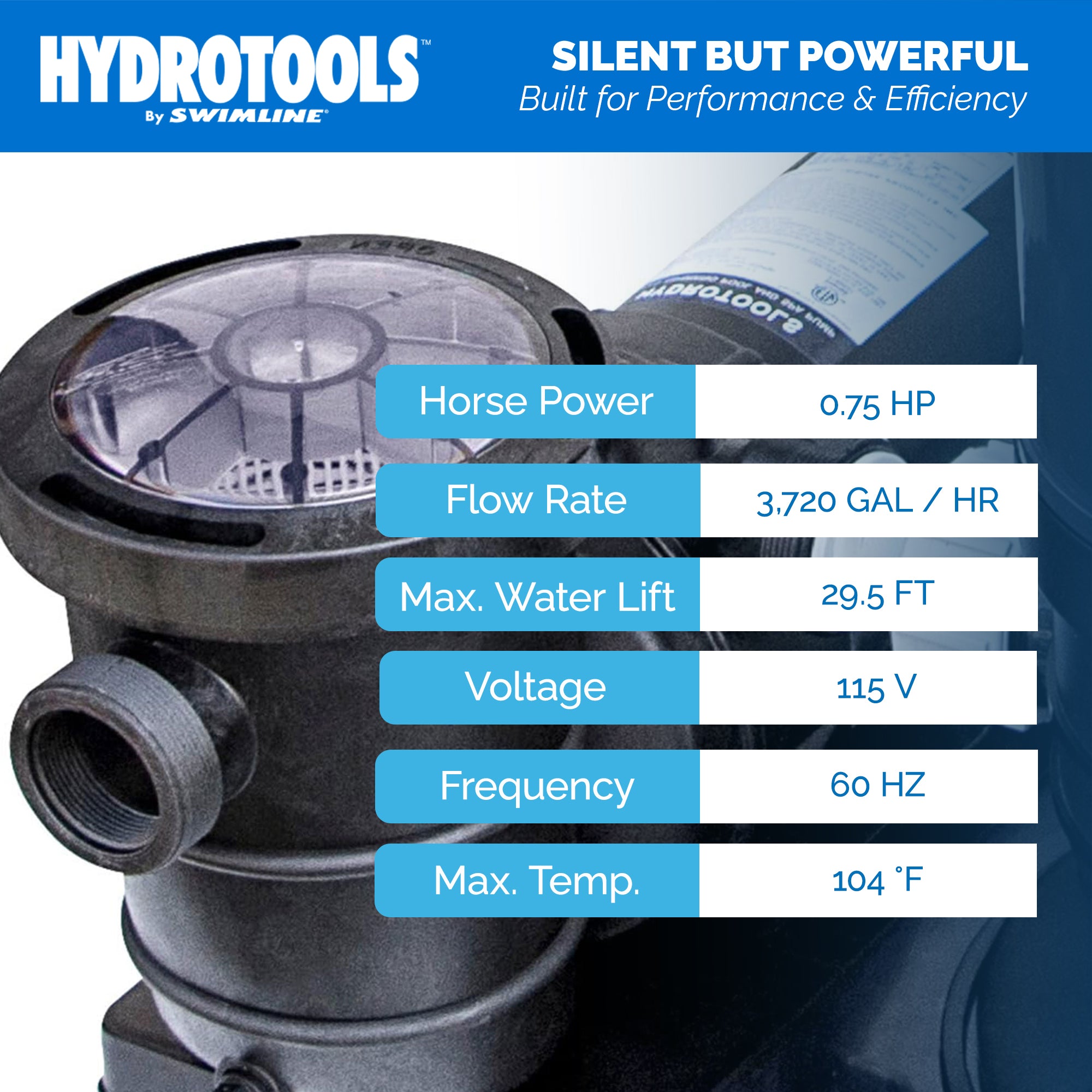 Hydro-Flo Above Ground Pool Pumps | 0.75 HP | Single Speed | Vertical or Horizontal