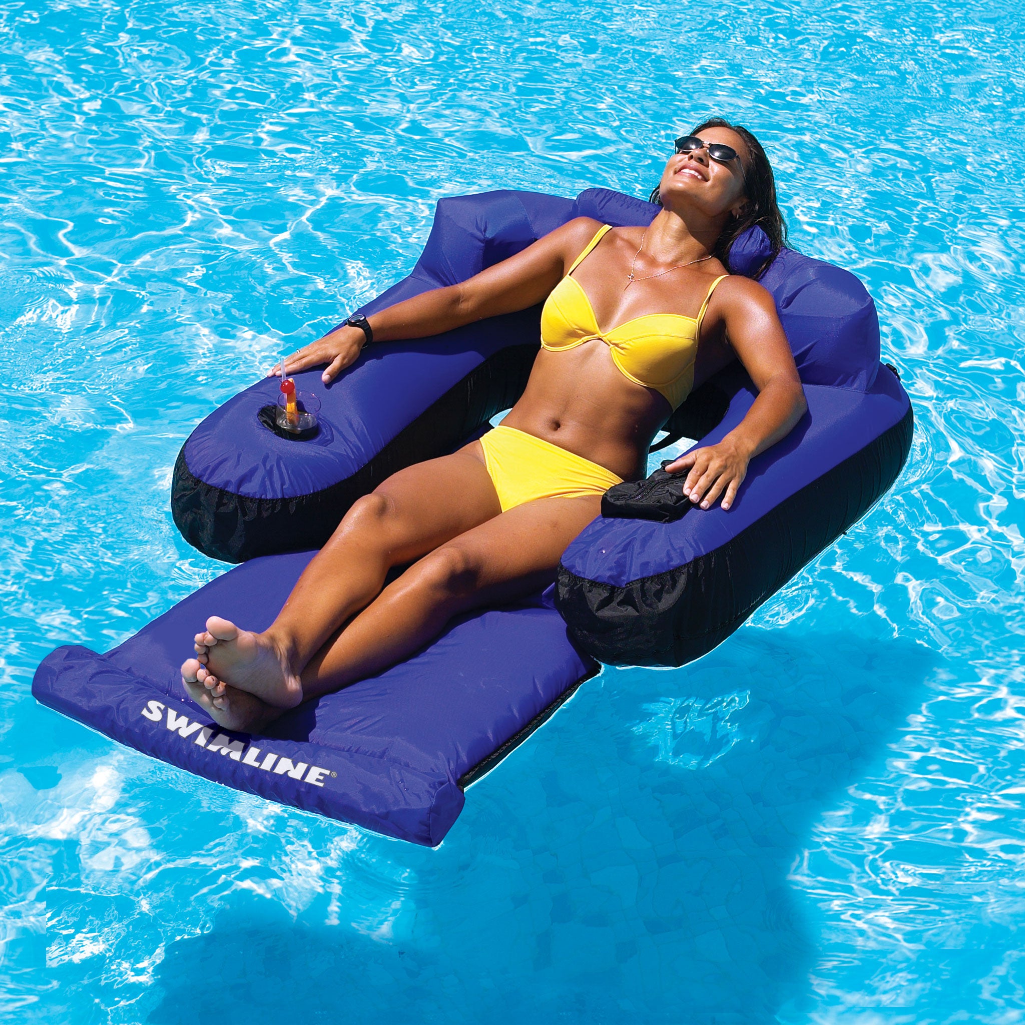 Fabric Covered Inflatable Pool Chair | Backrest & Armrests | Soft Cover