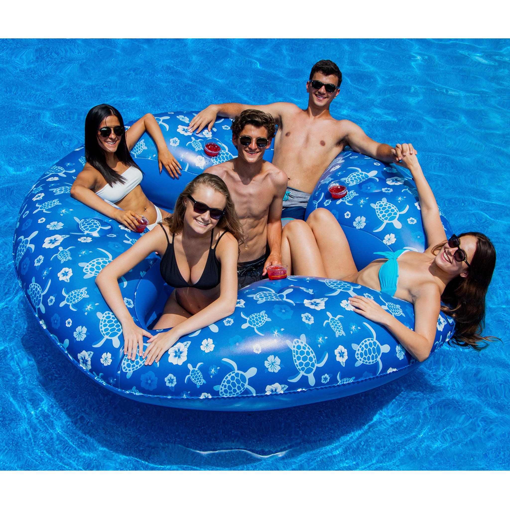 Tropical 4-Person Pool Lounger | 85" x 85" | Mesh Seats | 4 Cupholders
