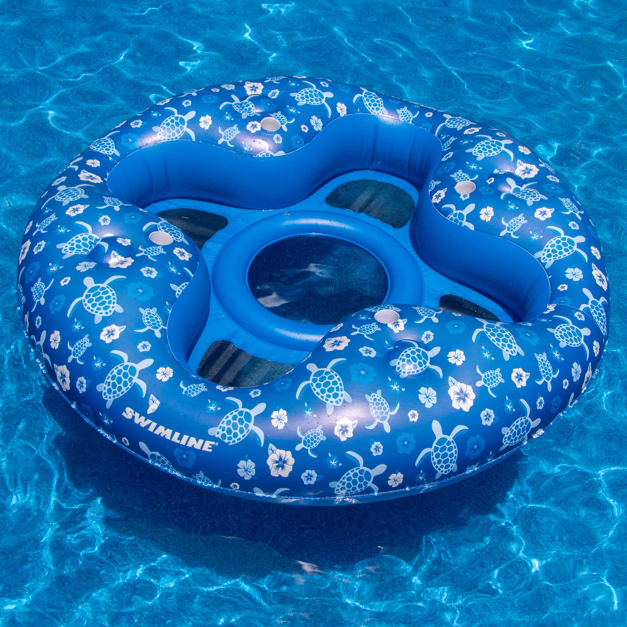 Tropical 4-Person Pool Lounger | 85" x 85" | Mesh Seats | 4 Cupholders