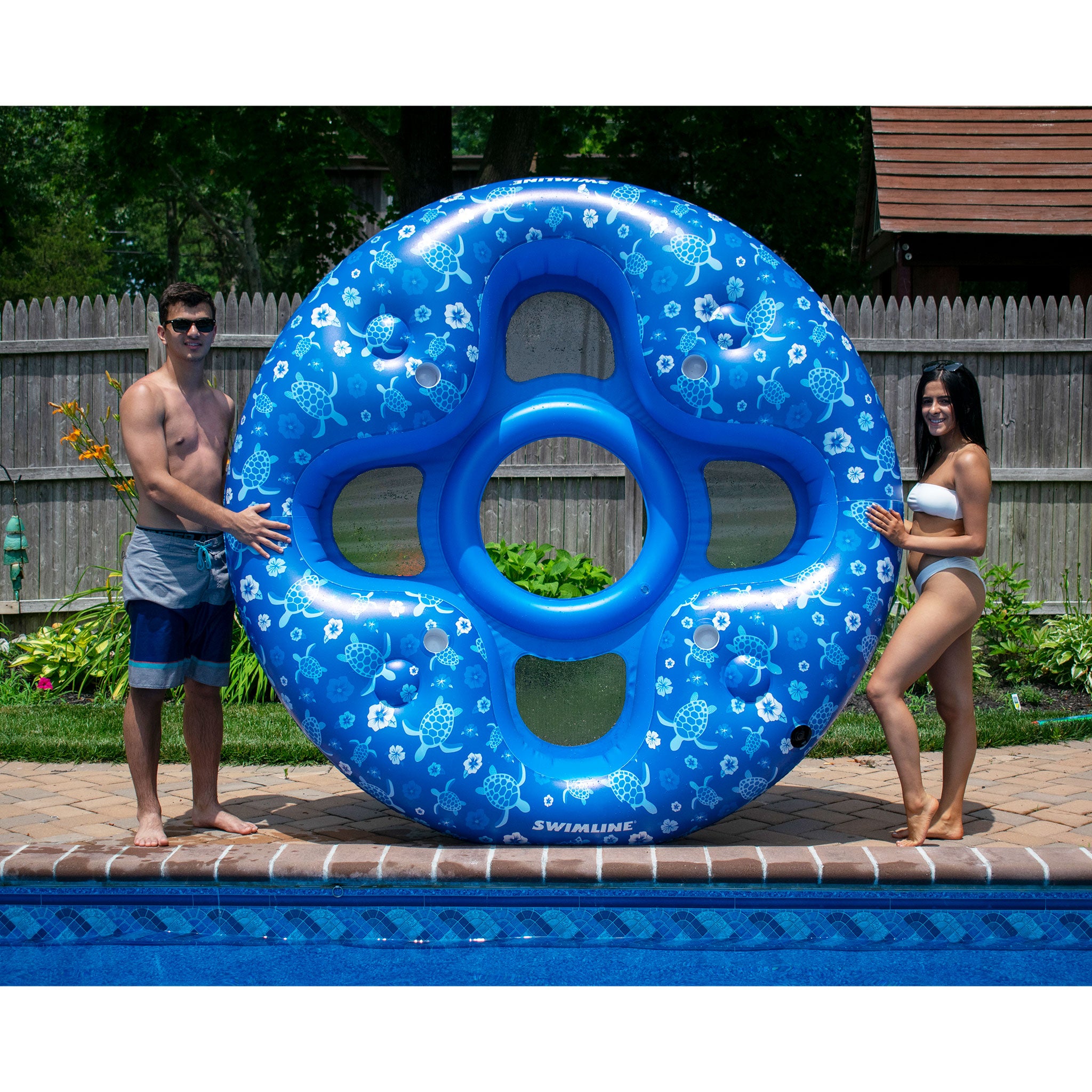 Tropical 4-Person Pool Lounger | 85" x 85" | Mesh Seats | 4 Cupholders