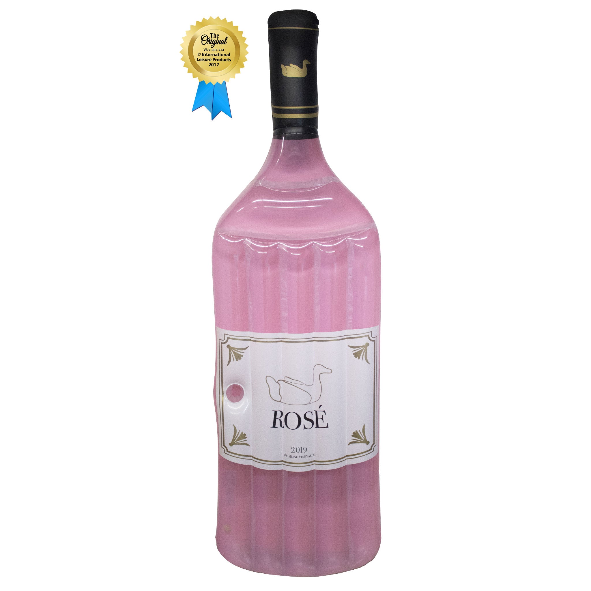 Rosé Pool Float | 94" Wine Bottle Inflatable | Cupholder | Clear Top