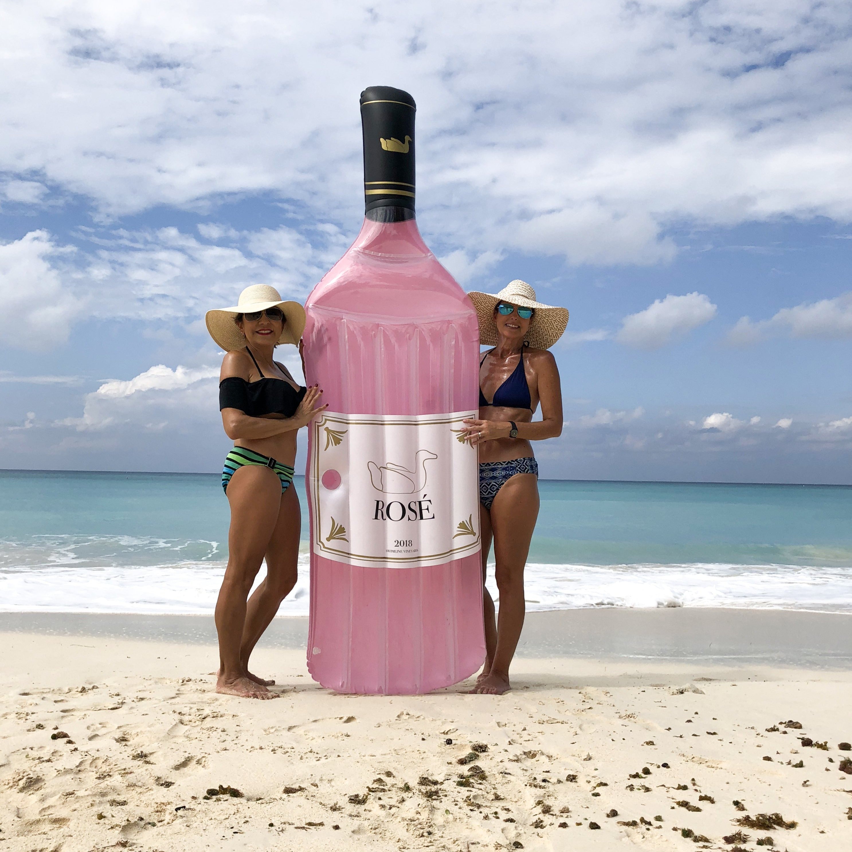 Rosé Pool Float | 94" Wine Bottle Inflatable | Cupholder | Clear Top