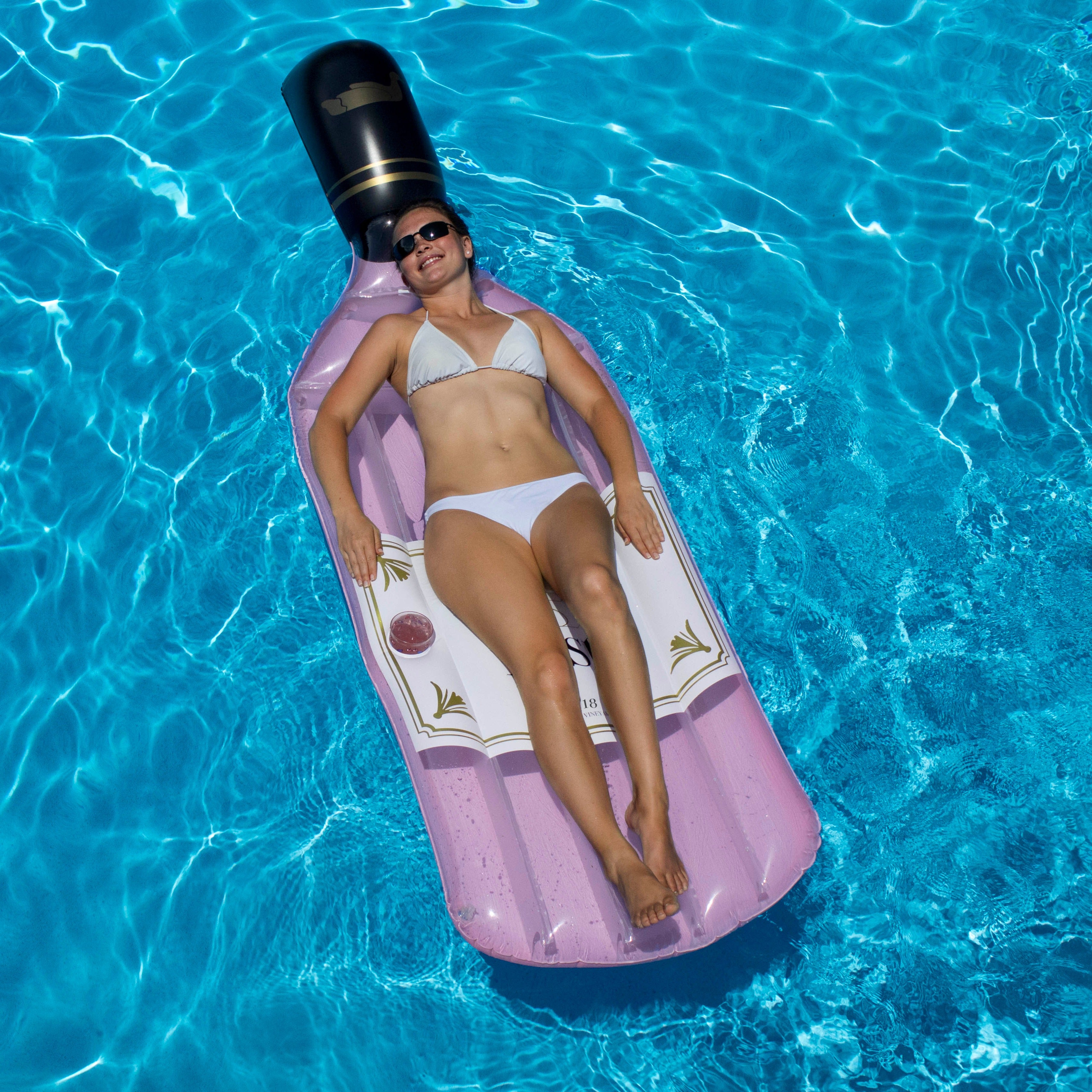 Rosé Pool Float | 94" Wine Bottle Inflatable | Cupholder | Clear Top