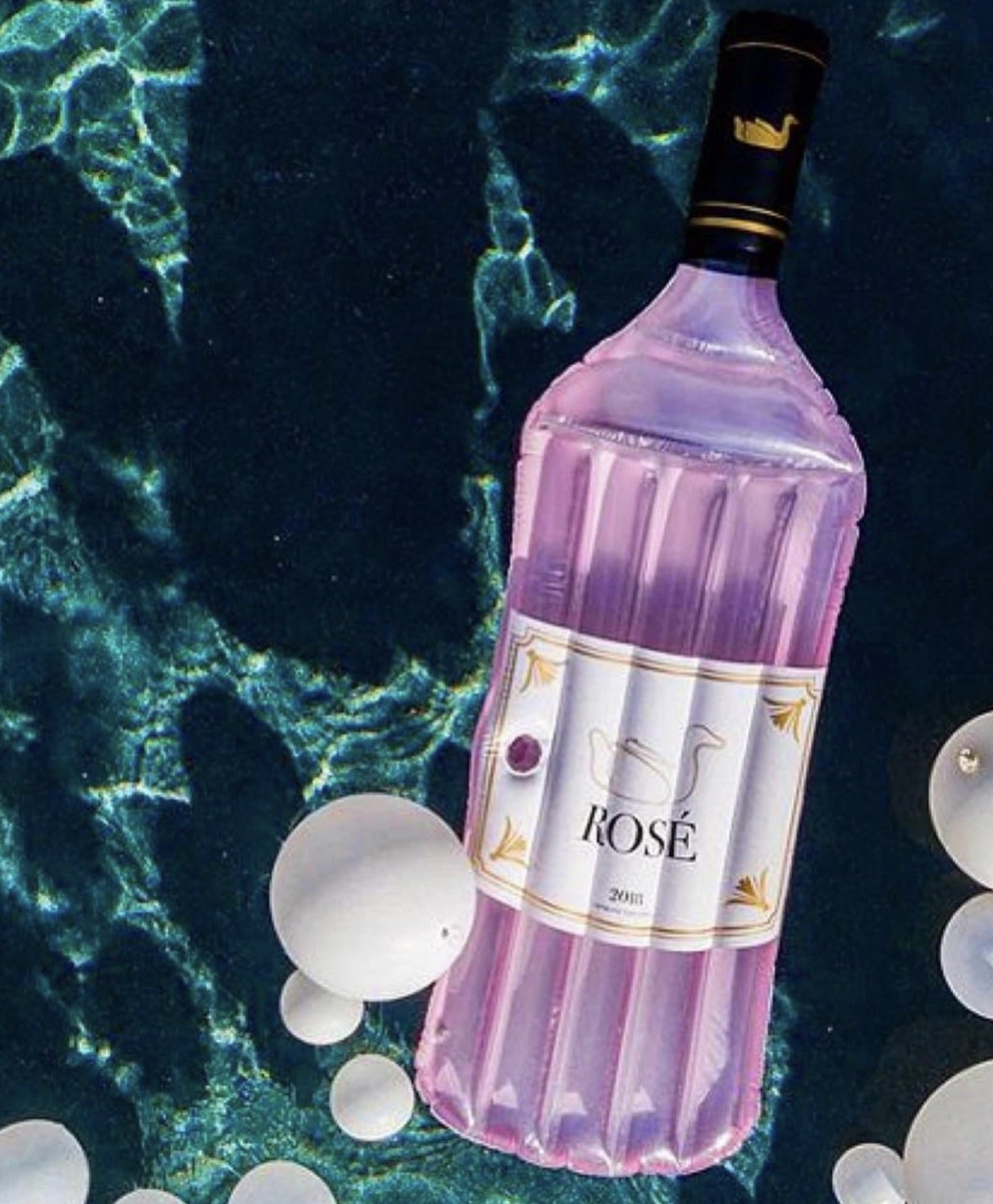 Rosé Pool Float | 94" Wine Bottle Inflatable | Cupholder | Clear Top
